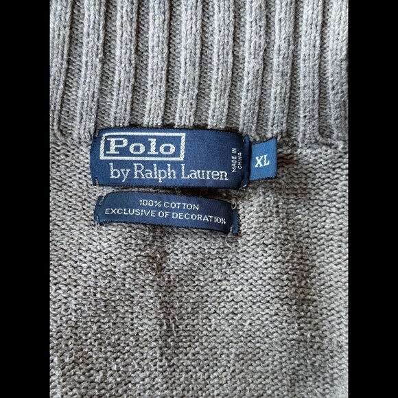 Polo Ralph Lauren Sweater XL Mens Gray Terry Cloth Full Zip Ribbed Neck Casual - Picture 7 of 7